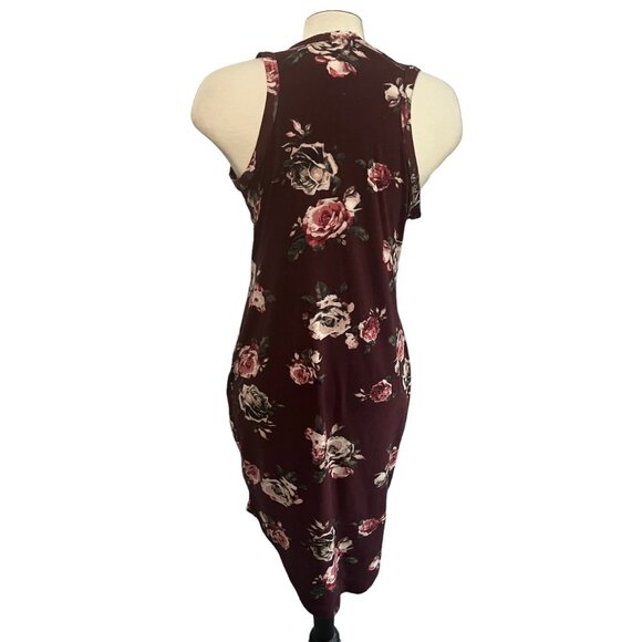 Rue 21 Floral Sheath Dress Sz Large Womens Burgundy Red Sleeveless - Picture 3 of 8